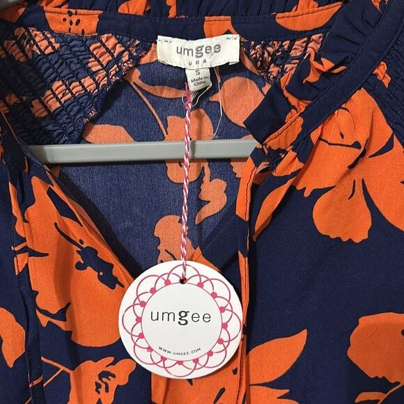 NWT Umgee Midnight Mix Tiered Floral Print 3/4 Sleeve Ruffle Neck Tie Dress - Picture 3 of 6